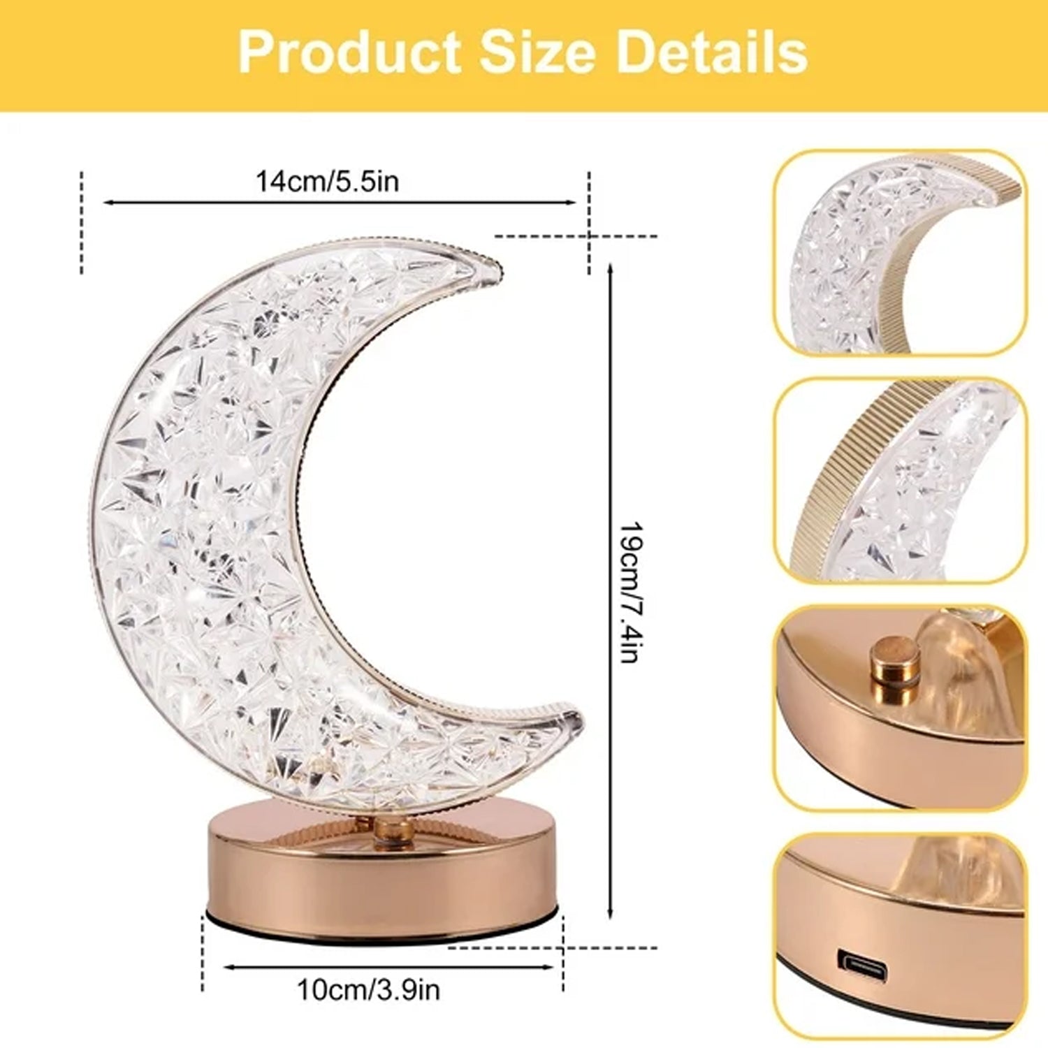 12570 Crystal Table Lamp | Moon Shape Touch Control Lamp with 3 Color | Metal Bedside Lamp for Kids Bedroom Romantic Desktop Nightstand | Stepless Dimming USB Charging Touch Night Light 12570 Crystal Table Lamp | Moon Shape Touch Control Lamp with 3 Color | Metal Bedside Lamp for Kids Bedroom Romantic Desktop Nightstand | Stepless Dimming USB Charging Touch Night Light
